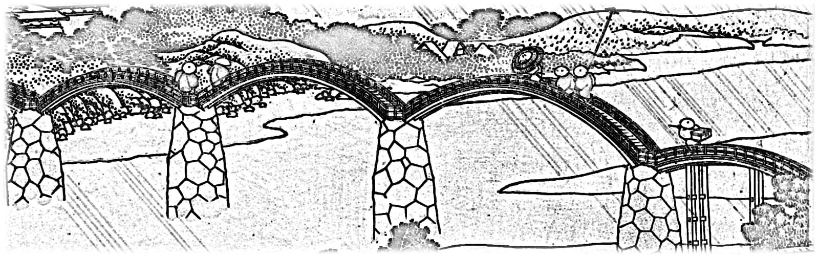 Hokusai print: the Kintai bridge