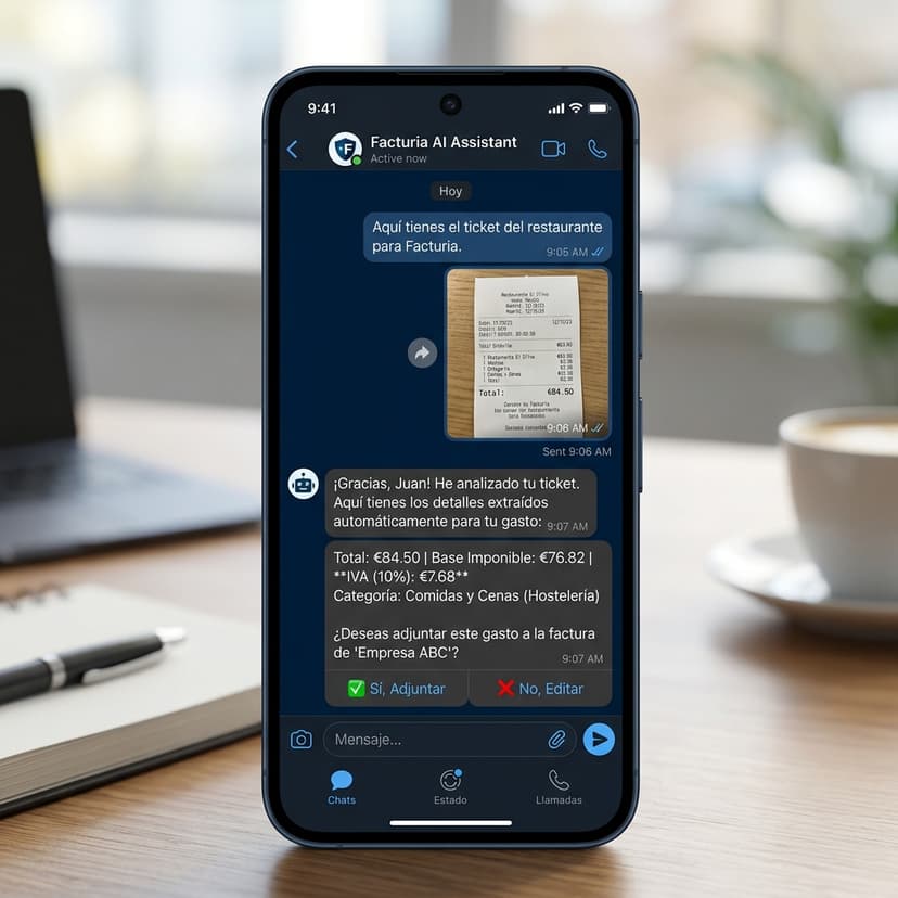 Facturia WhatsApp invoice extraction mockup
